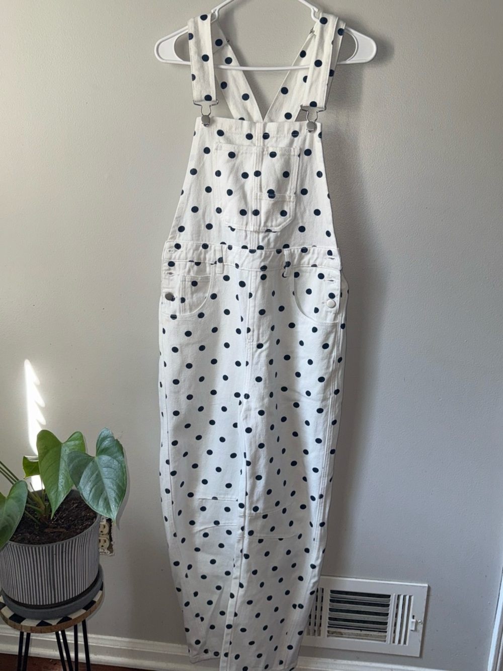 Women's white Polka Dot Overalls Jeans - Casual Printed Dungarees